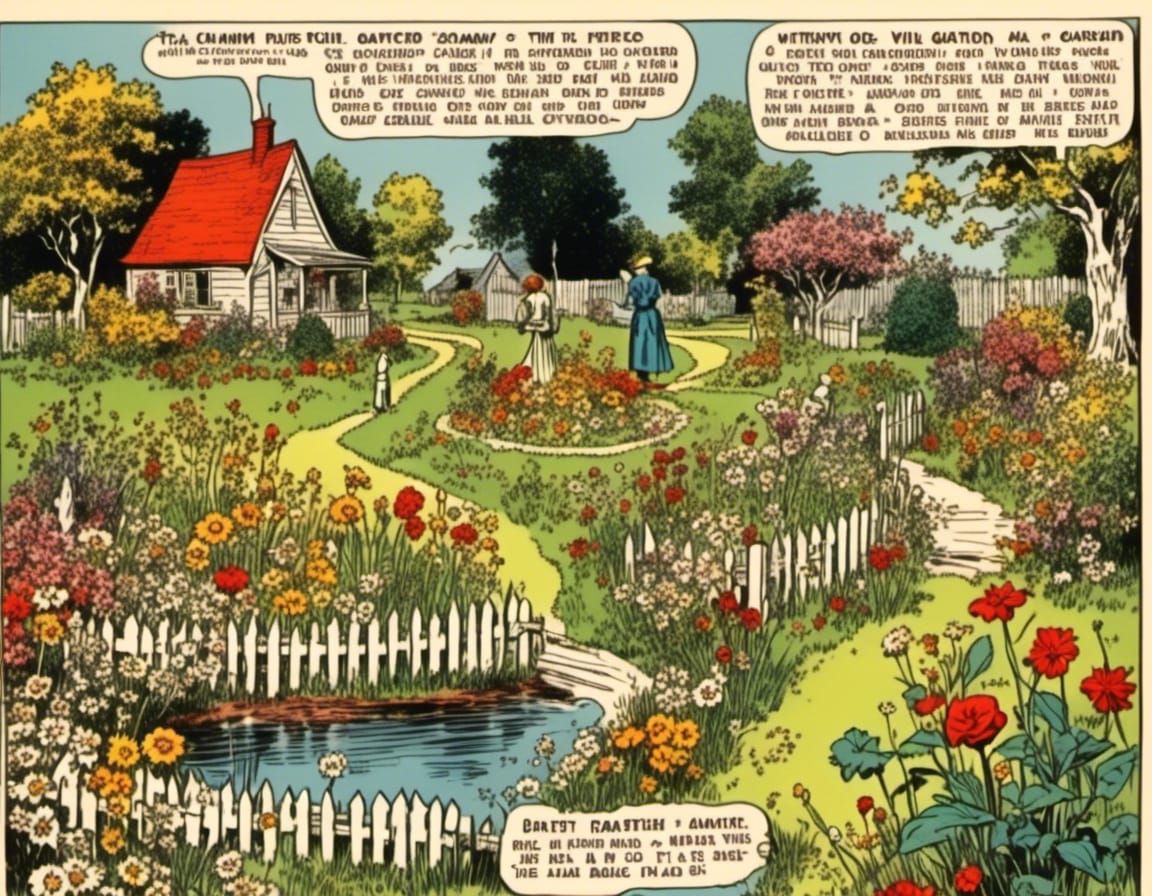 lora:Glowing runes dark:1.0> <lora:Witch Manual:1.0> A variety of a wild  flowered filled English Garden with a picket fence Curt Swan, com - AI  Generated Artwork - NightCafe Creator