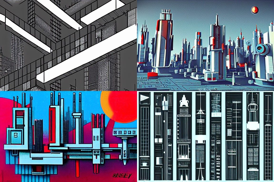 Sci-fi city in the style of Bauhaus