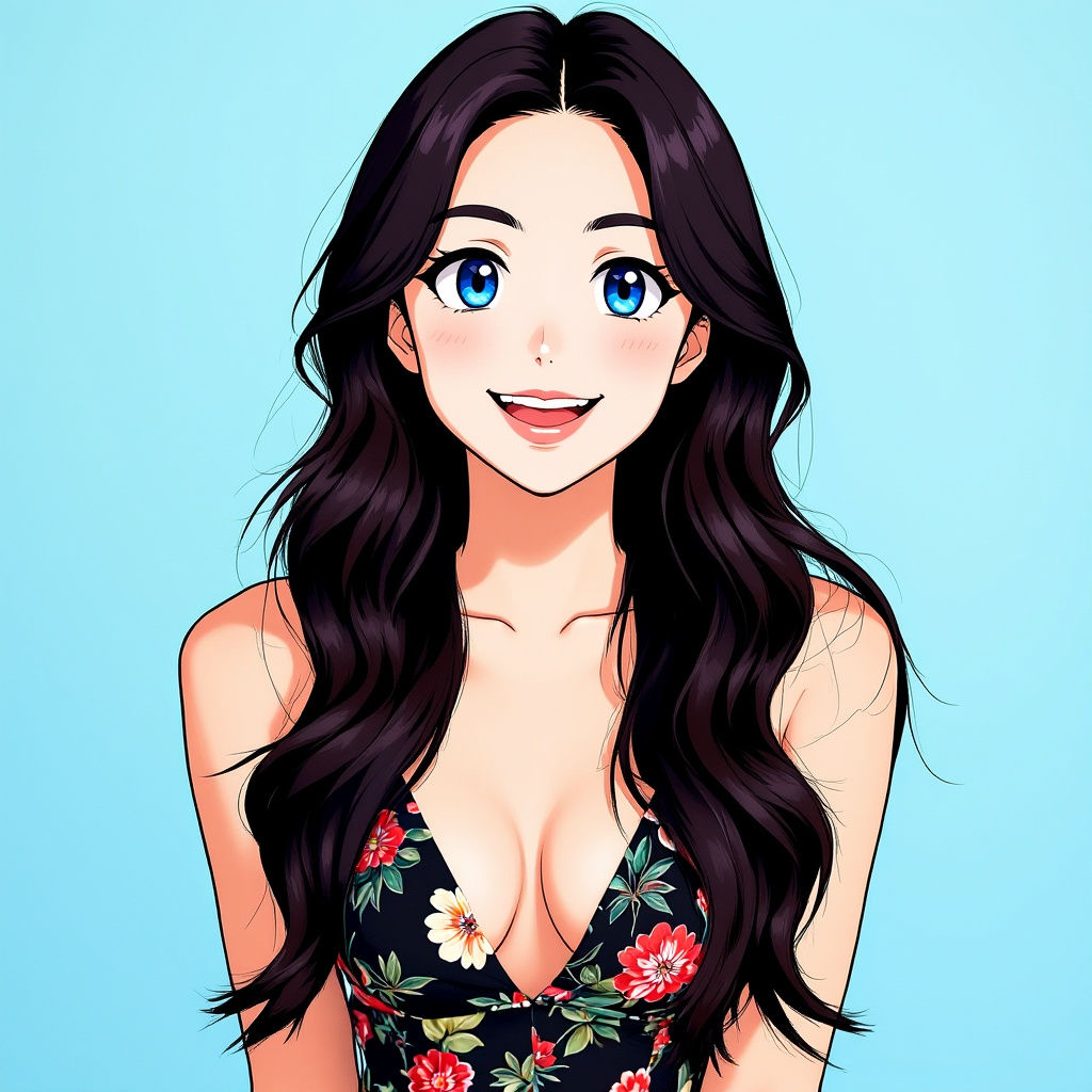 Dynamic Studio Portrait of Smiling Asian Woman