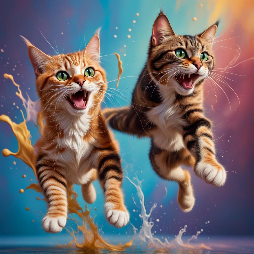 two cats jumping - AI Generated Artwork - NightCafe Creator