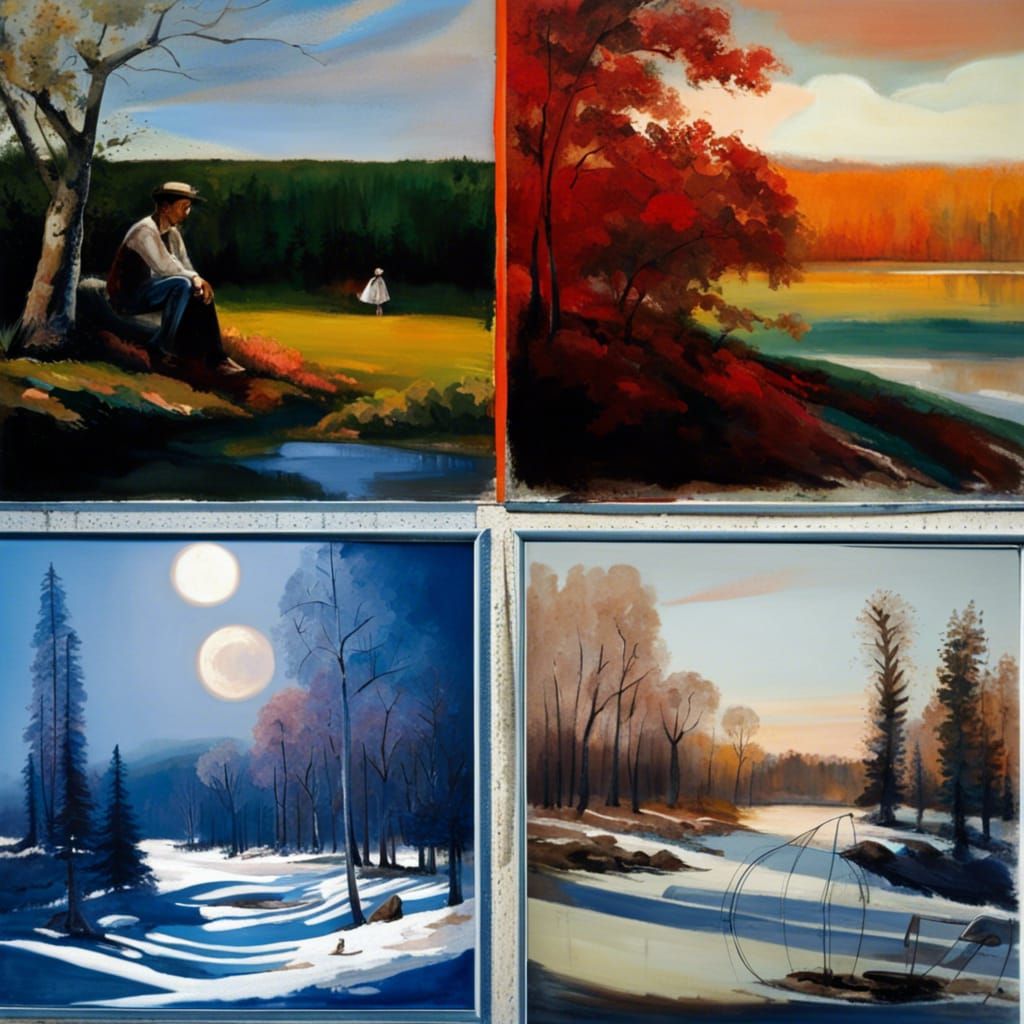 Finnish seasons in style of Eero Nelimarkka  by @Huginn