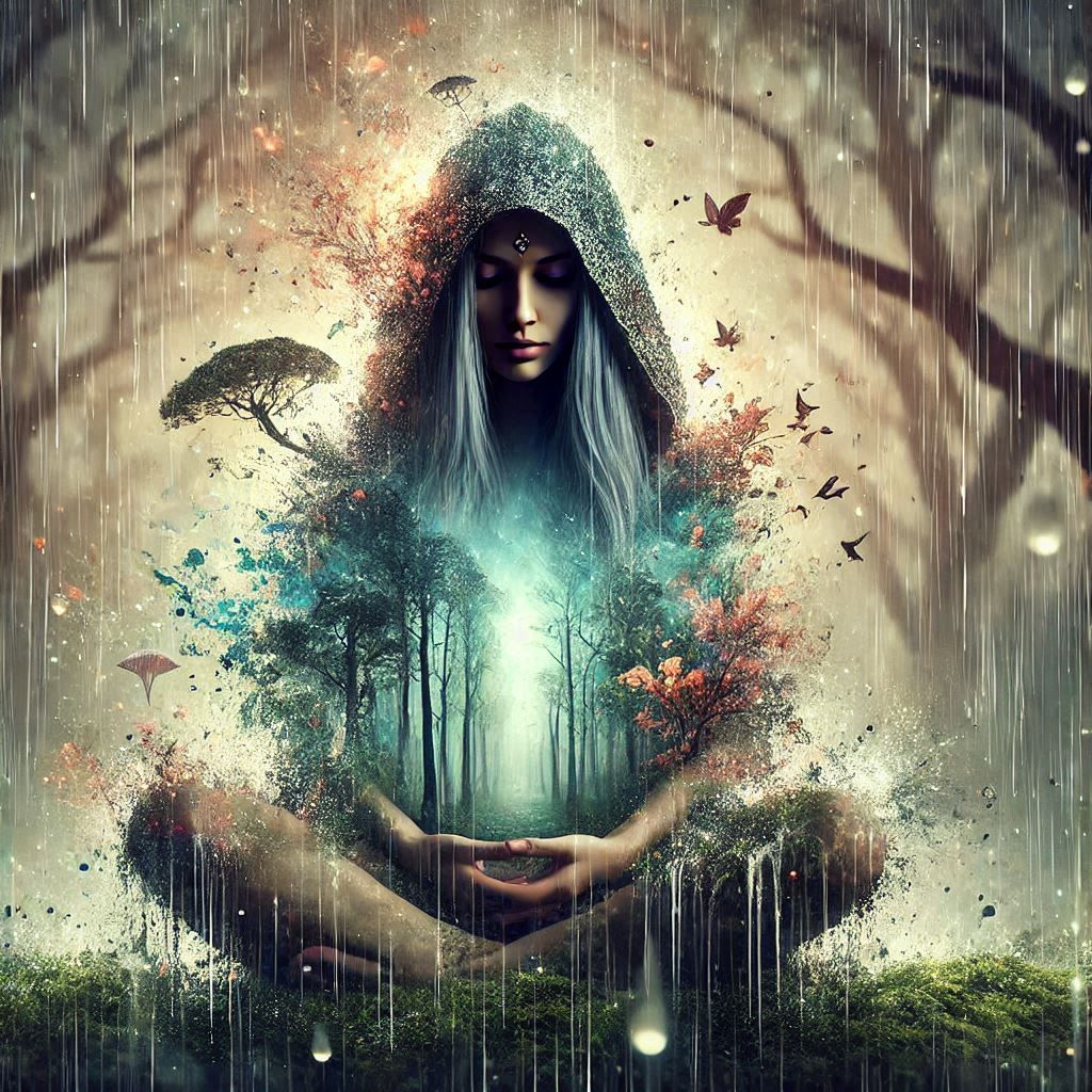 double exposure beautiful fantasy DALL-E 3 portrait landscape..