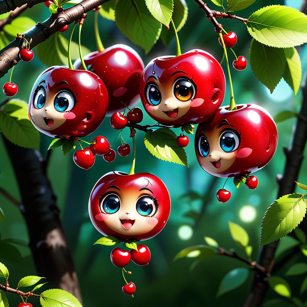 Chubby Chibi Cherries  by @undefined