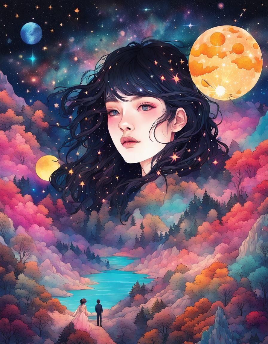 Starry Night Fantasy Princess in Hypermaximalist Art