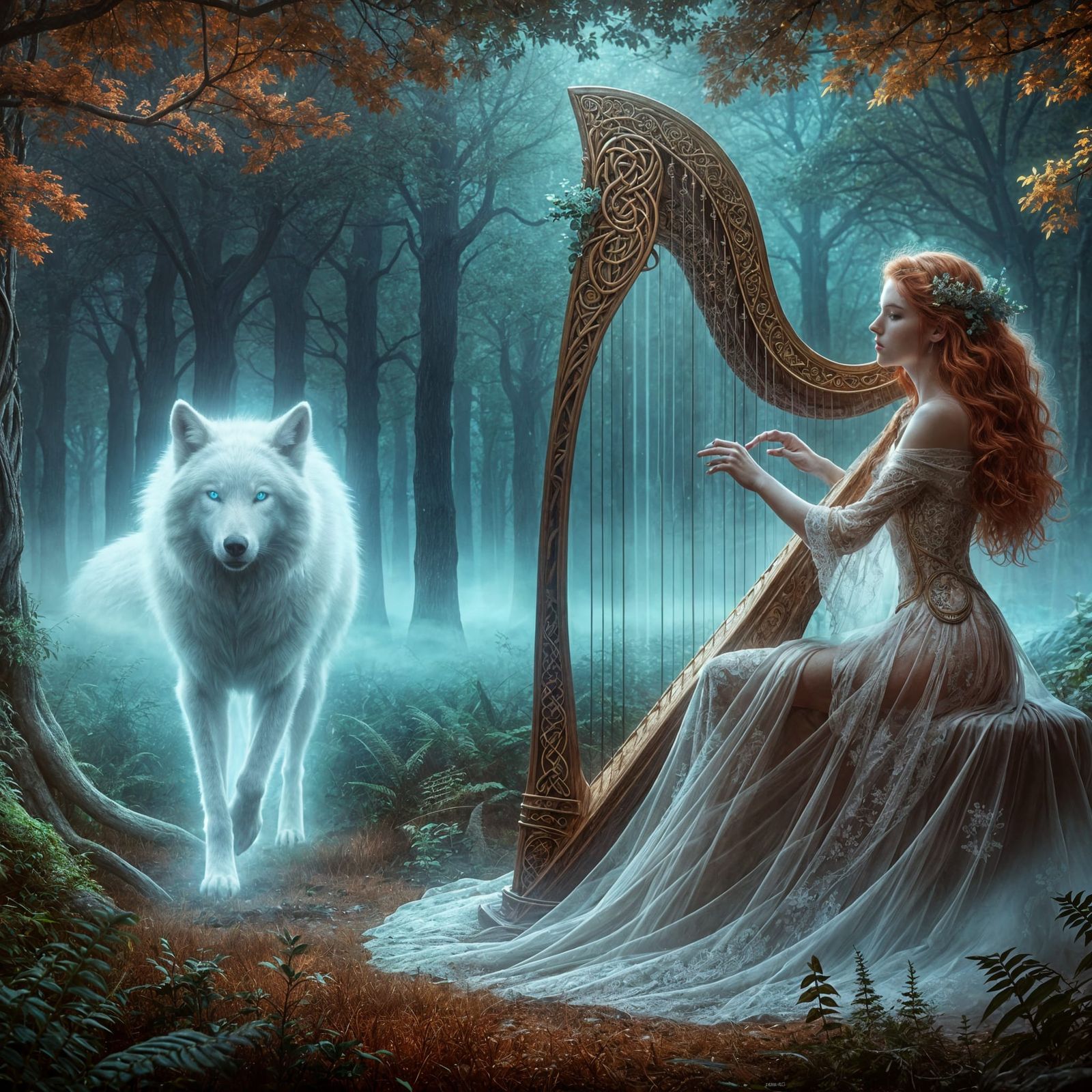 The Celtic harpist and the Ode of the White Wolf  by @Francis H