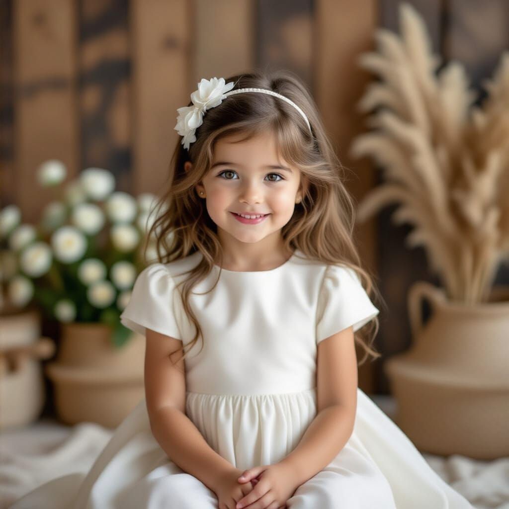 Radiant Girl in White Dress with Confetti