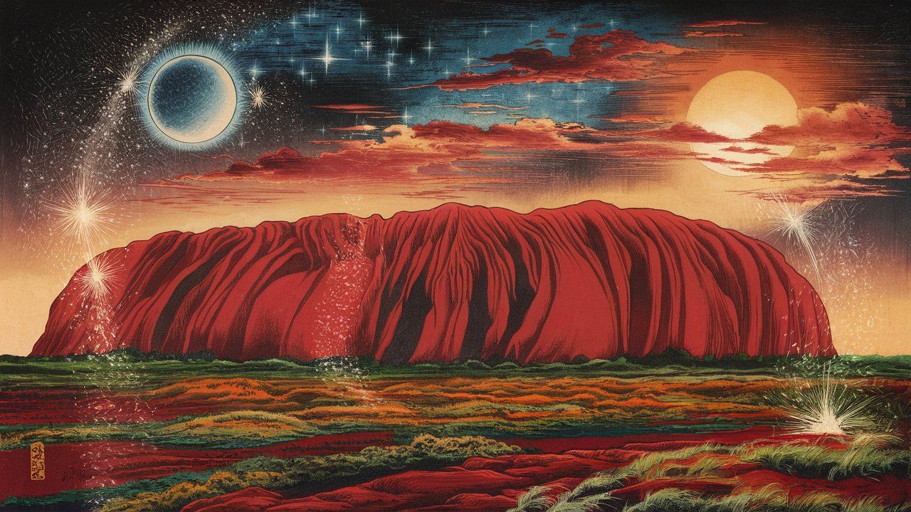 Uluru woodcut prints