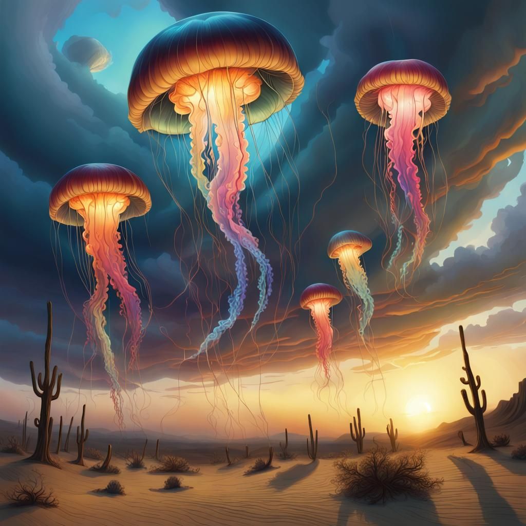 Jellyfish Rain in the Desert Sunset