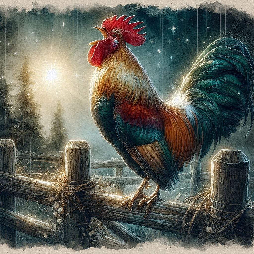 The rooster crows in the morning