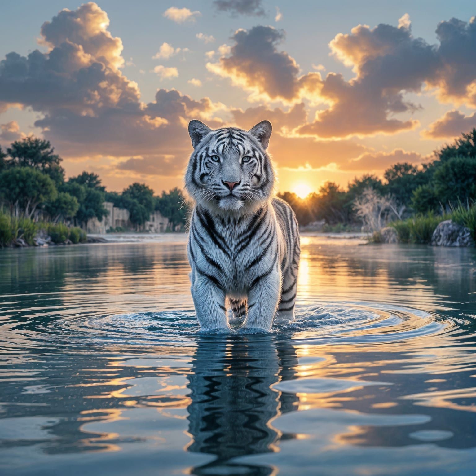 Majestic Castle in the Middle of a Lush Lake
