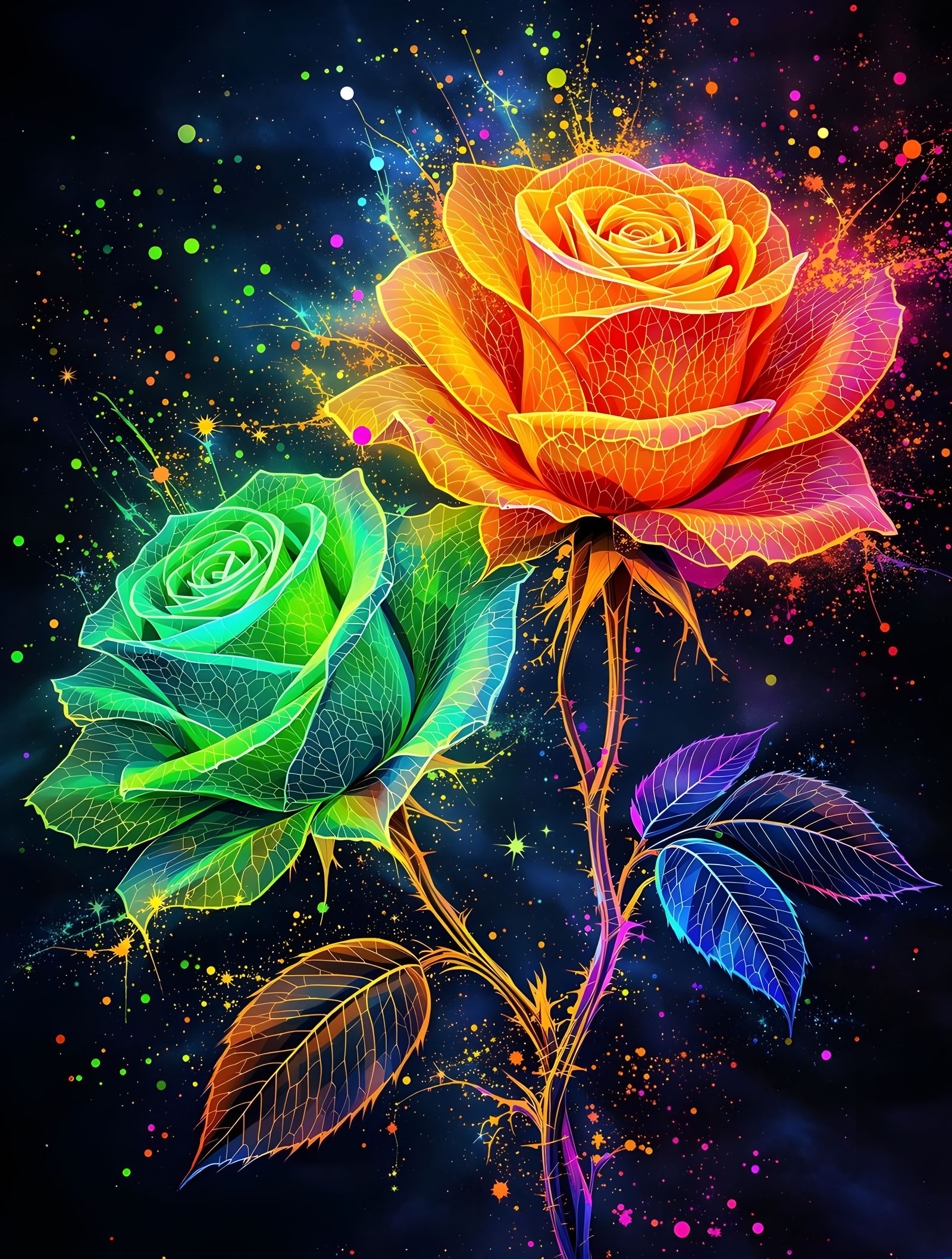 Neon Green and Neon Orange Flowers  by @Runarguten