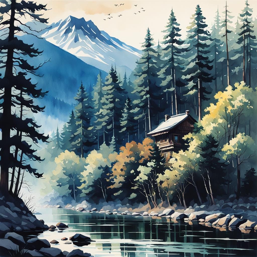 Luminous Nikko Landscape in Watercolor Style