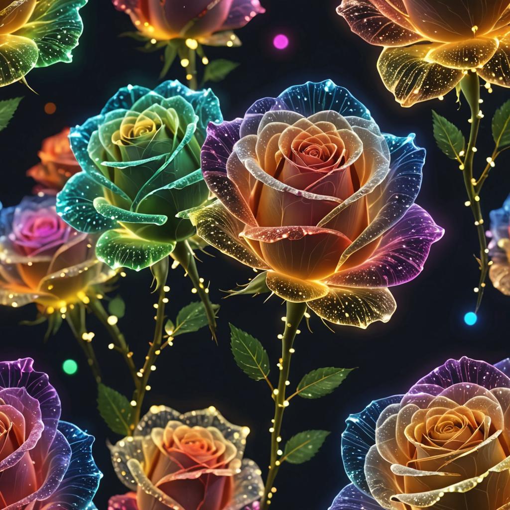 rainbow light particles, rainbow particles, they form a rose, transparent rose made of light  by @Dat V