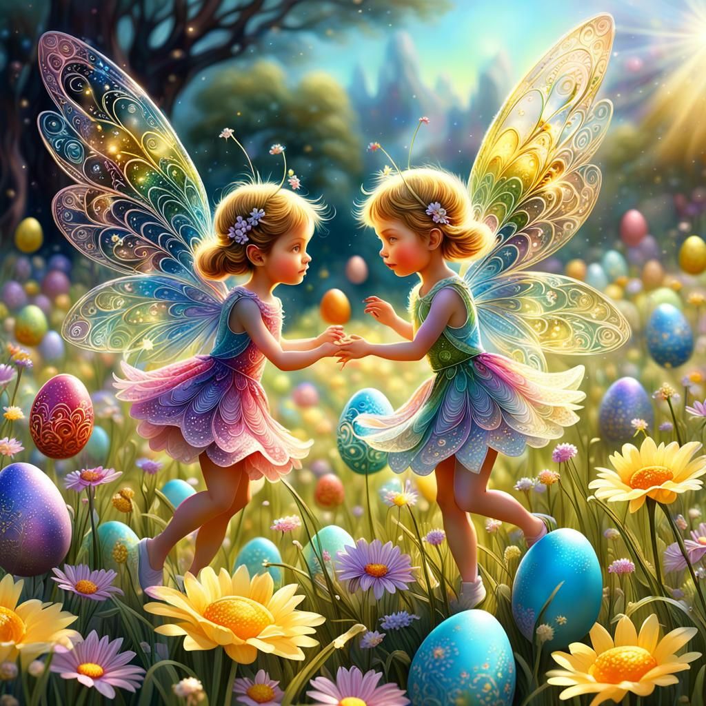 Fairy Easter Egg Hunt Fun - AI Generated Artwork - NightCafe Creator