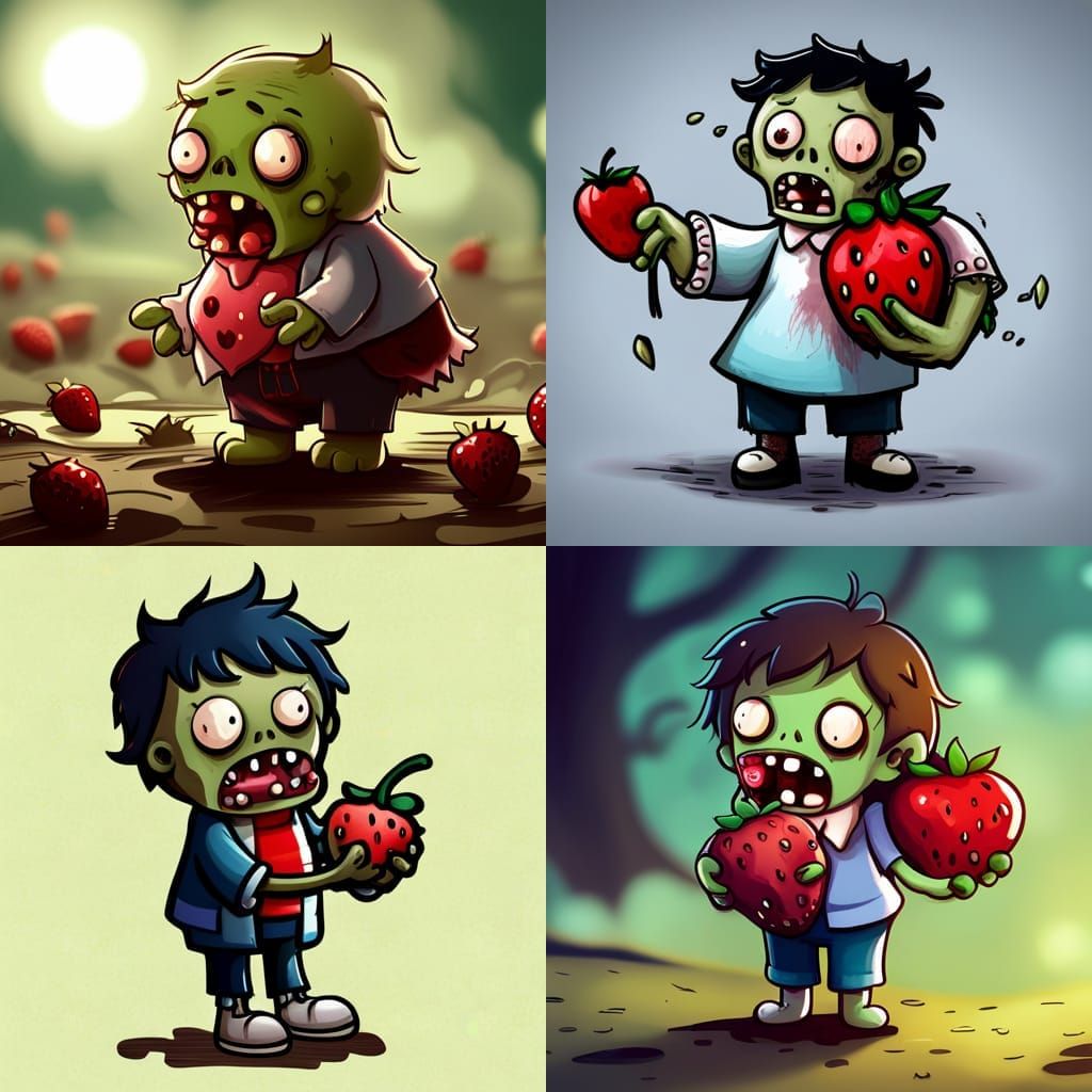 zombie, Strawberry, horror, cute, cartoon, 8k resolution AI Generated