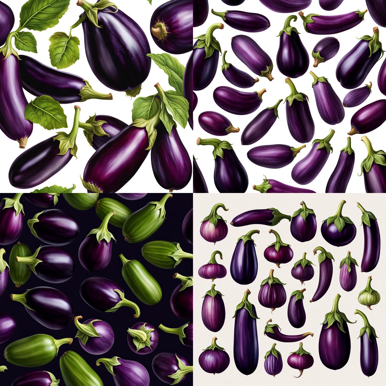Truly realistic pictures of eggplants AI Generated Artwork
