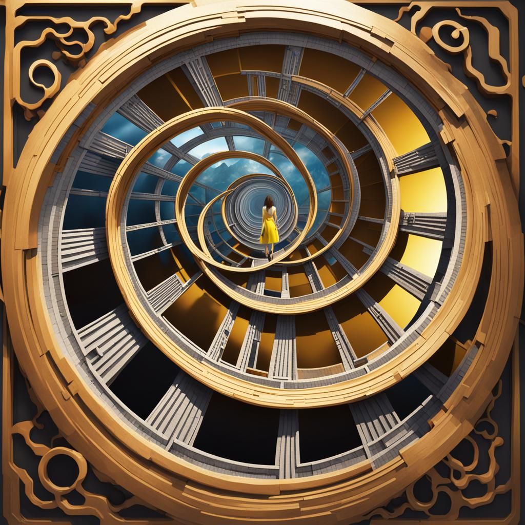 Girl Walking Towards Infinity in Upside Down City Landscape