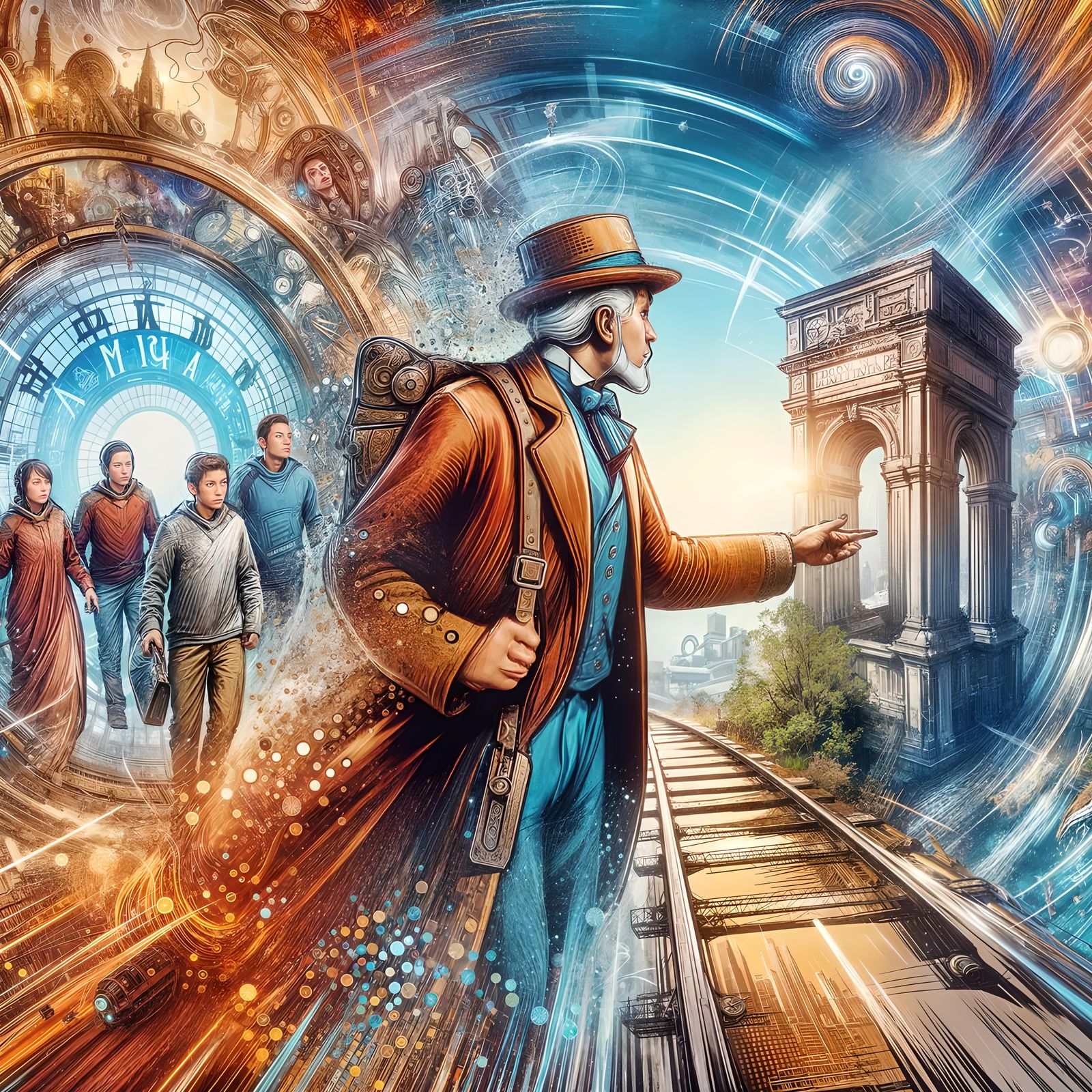 A time traveler tour guide taking tourist to famous periods of time   by @Revenant_