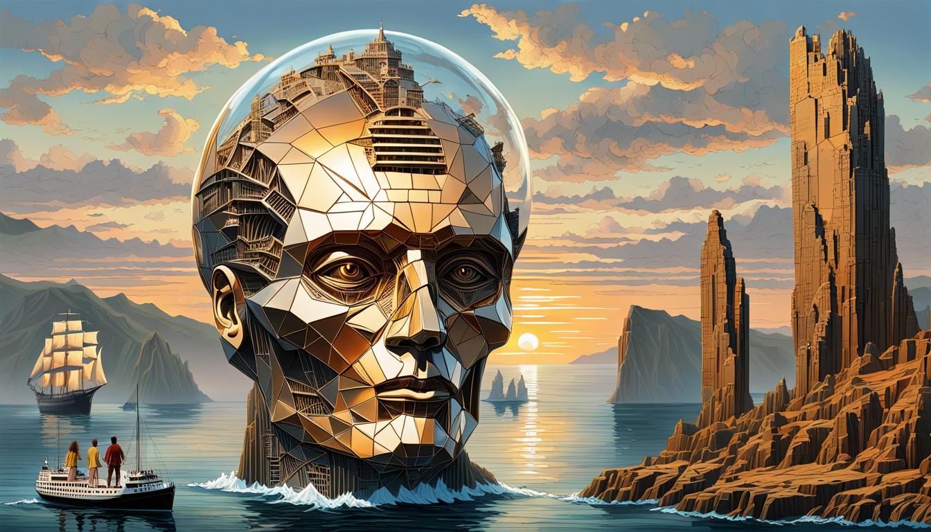Cybernetic Head Unveils Titanic Seascape as Galaxy Awaits
