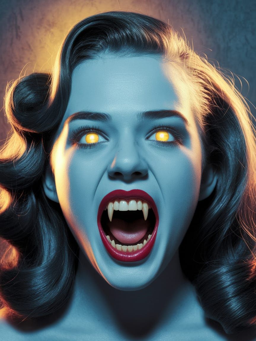 Expressionistic Vampire Portrait with Glowing Eyes