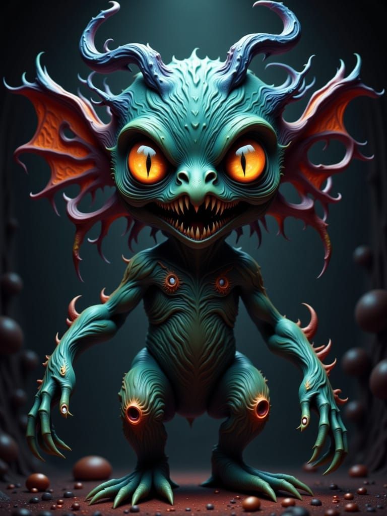 Dark Fantasy Halloween Creature with Soulful Eyes