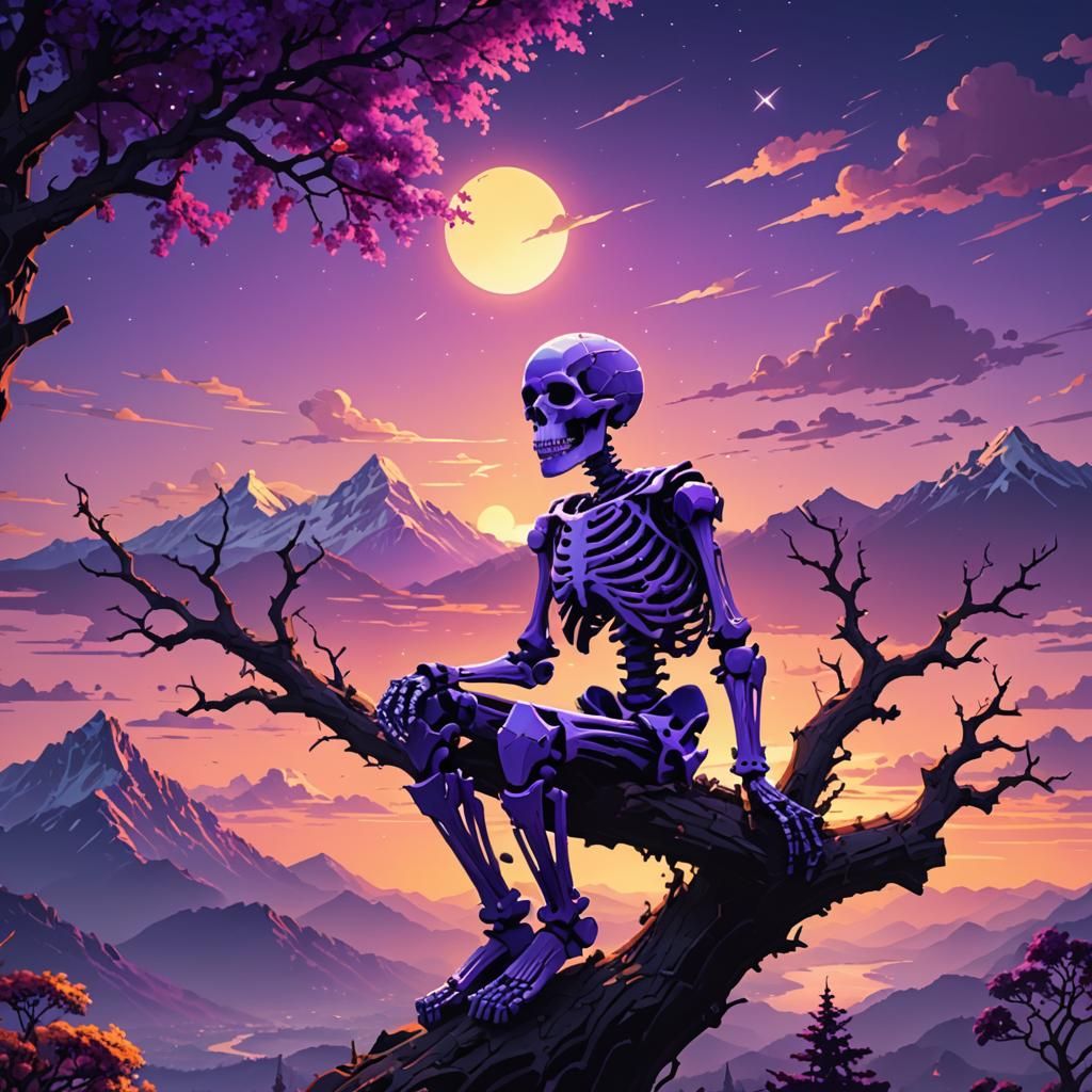 A purple pixelated skeleton, - AI Generated Artwork - NightCafe Creator