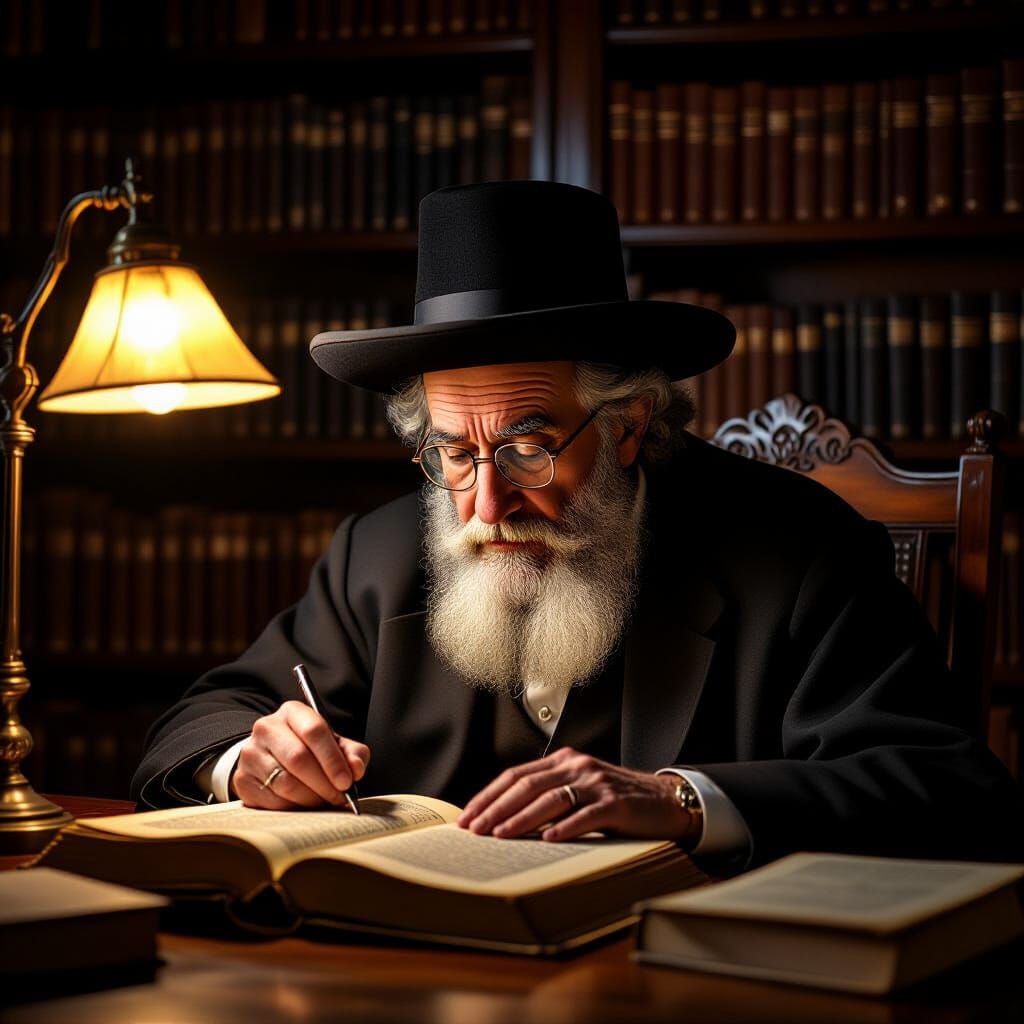 Hasidic Scholar Immersed in Ancient Text