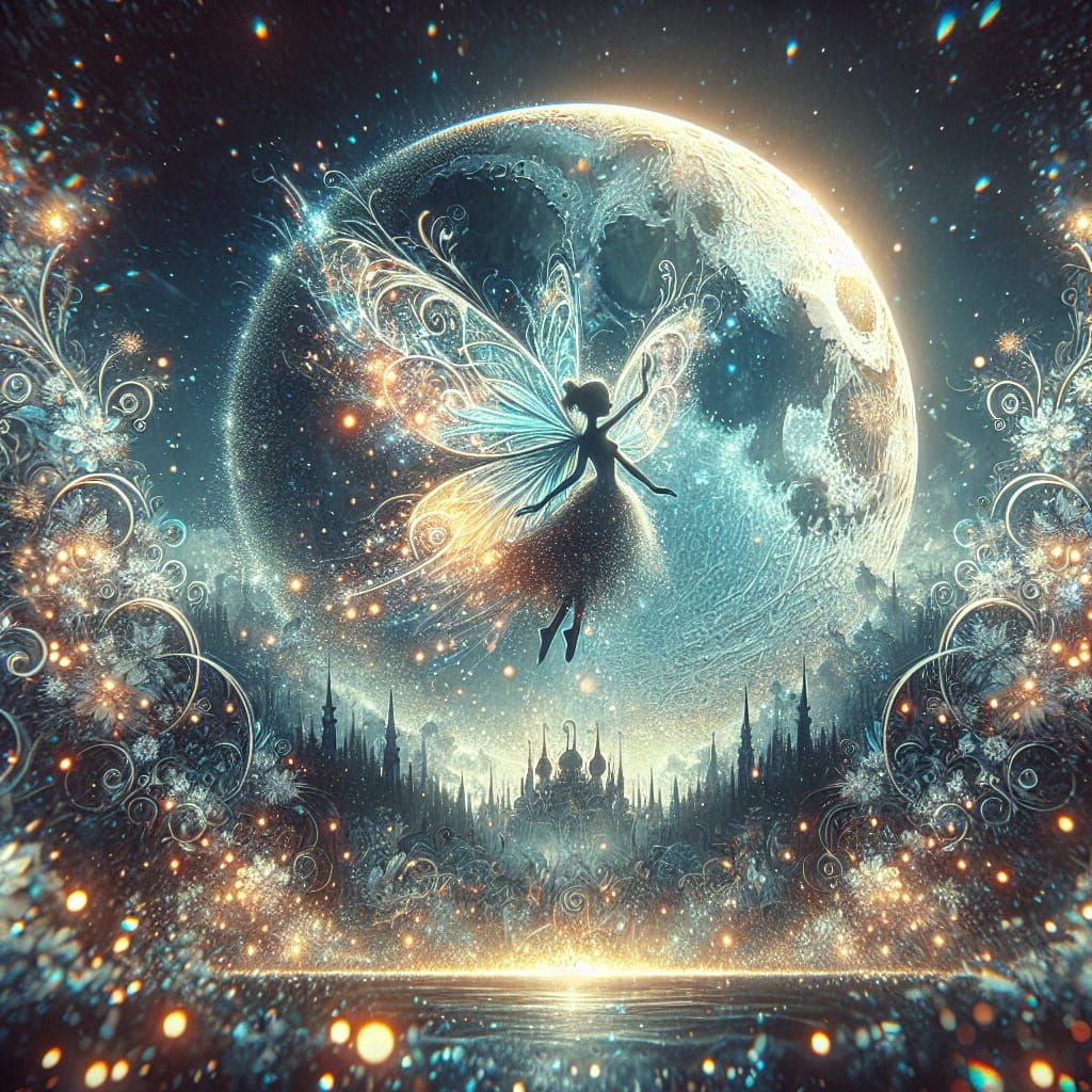 Whimsical fairy silhouette and a scenic beautiful moon  by @Sarah
