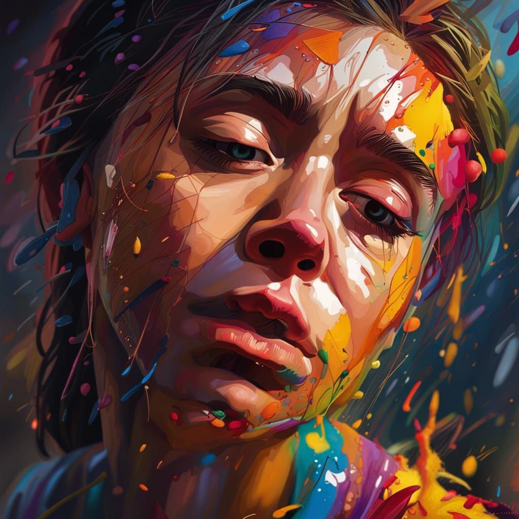 Surreal Masterpiece of Sorrow in Vibrant Hyperrealism