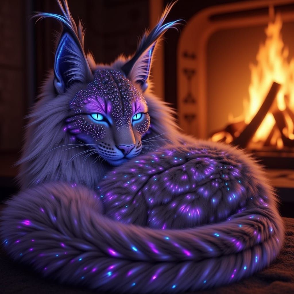 <lora:Pure Fantasy Cats:1.0> Fantasy art style. A magnificent fantasy cat with various colors iridescent metallic light  and runes all over ...