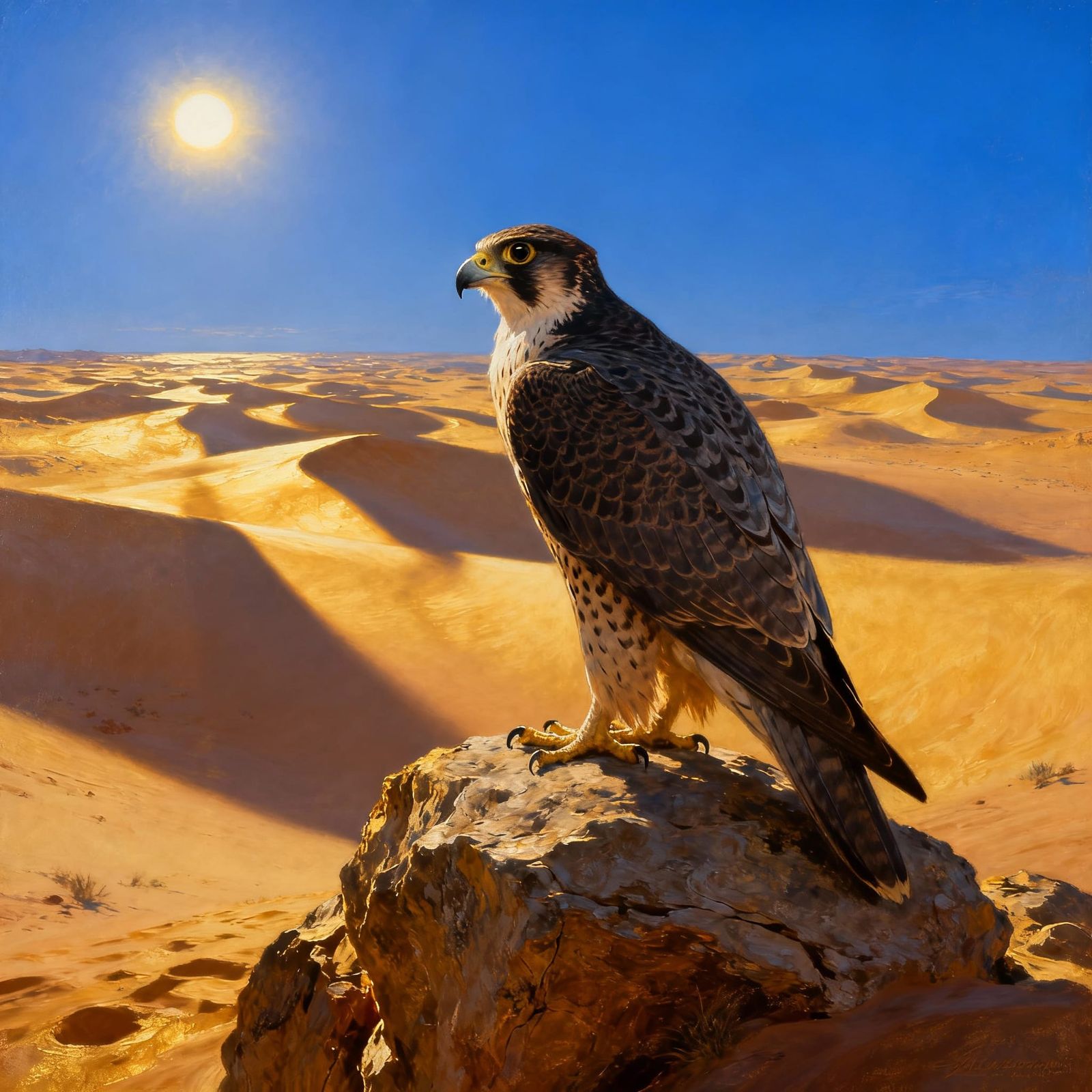 Majestic Falcon Surveys Desert Landscape in Hyperrealistic S...