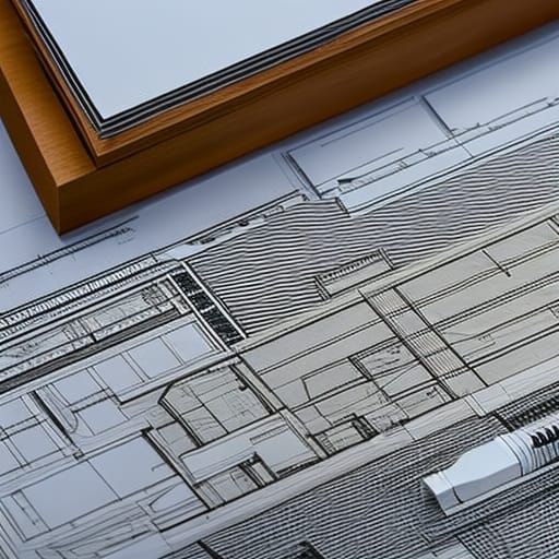 Carpentry plans, wooden construction blueprint, highly detailed, white text, medium dark blue paper, technical drawing