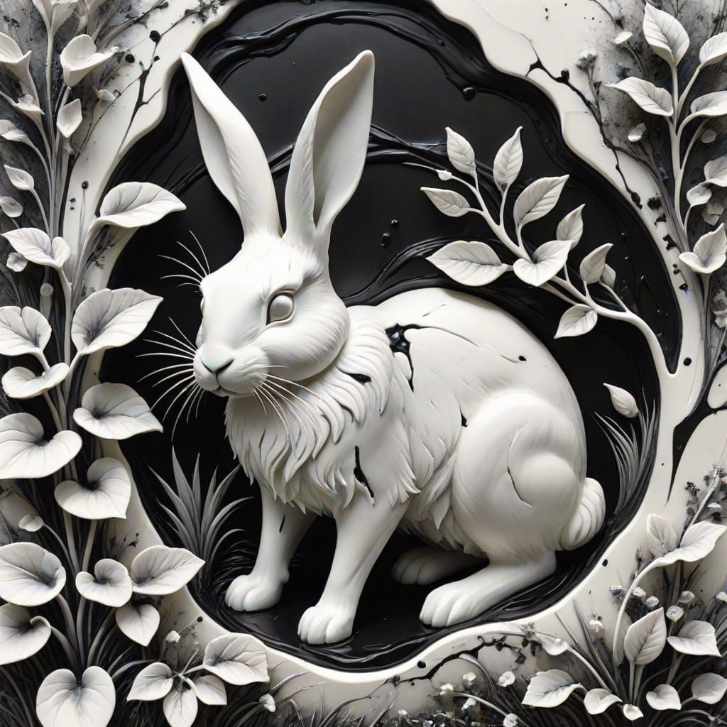 White Rabbit - Washed White Rabbit in a Distorted Monochrom...