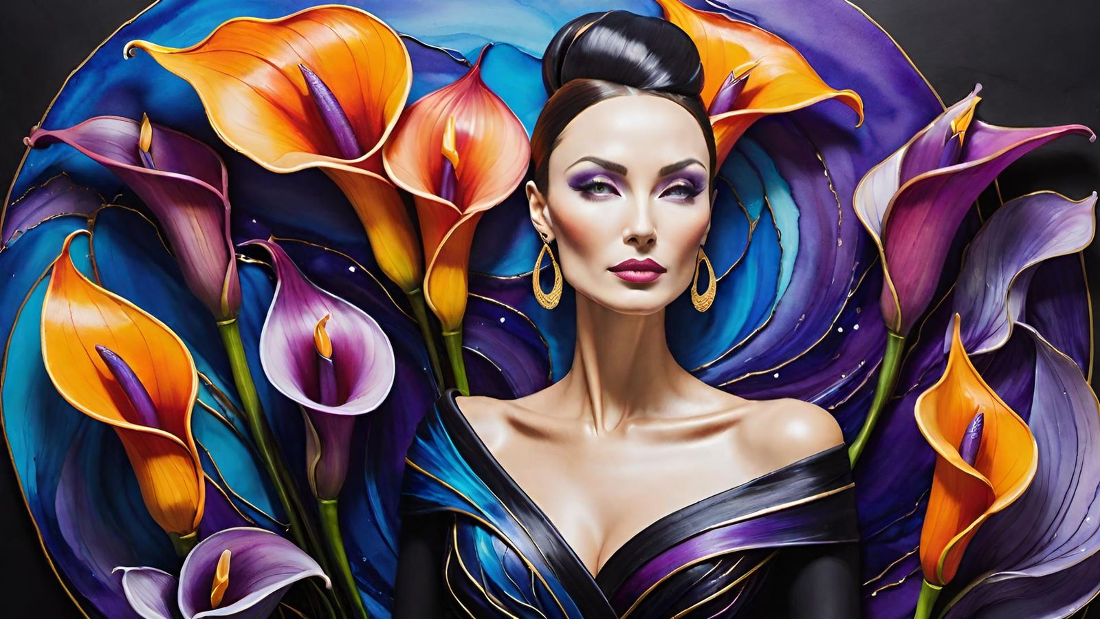 Woman and lily flowers