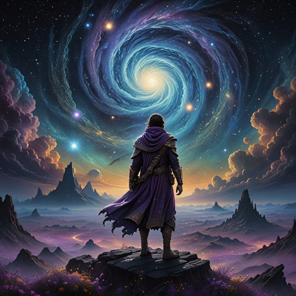 In the vast expanse of space, a chilling daunting galactic nomad stands, solitary.  by @Suz