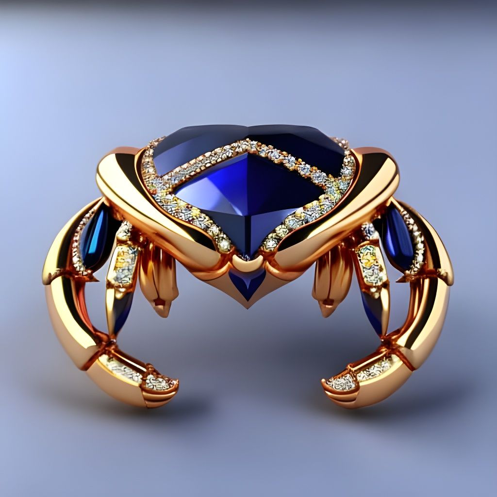 Product shot of diamond and sapphire stone crab brooch, ornately decorated diamond and sapphire encrusted ...  by @aicodeart