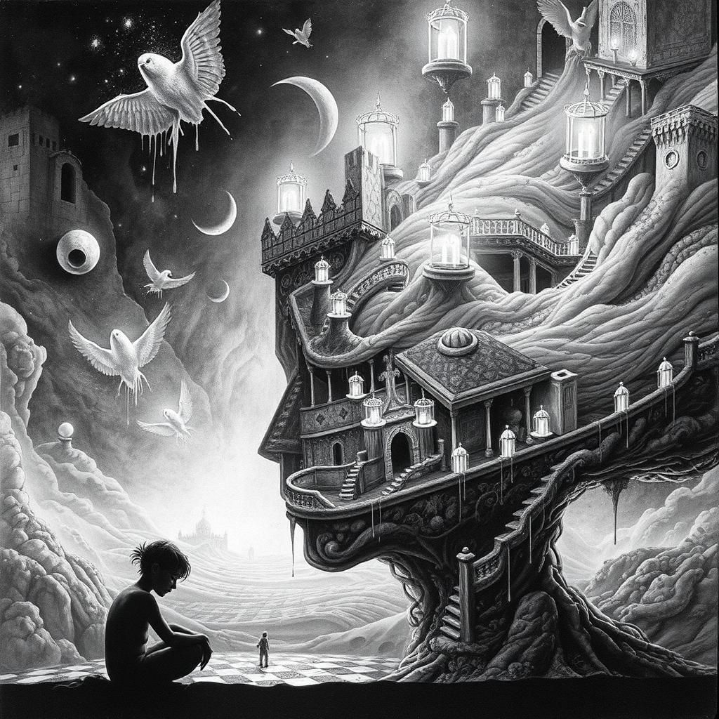 Surreal Unusual Chess Boards Puzzle Art Games Uncanny Valley,MC Escher