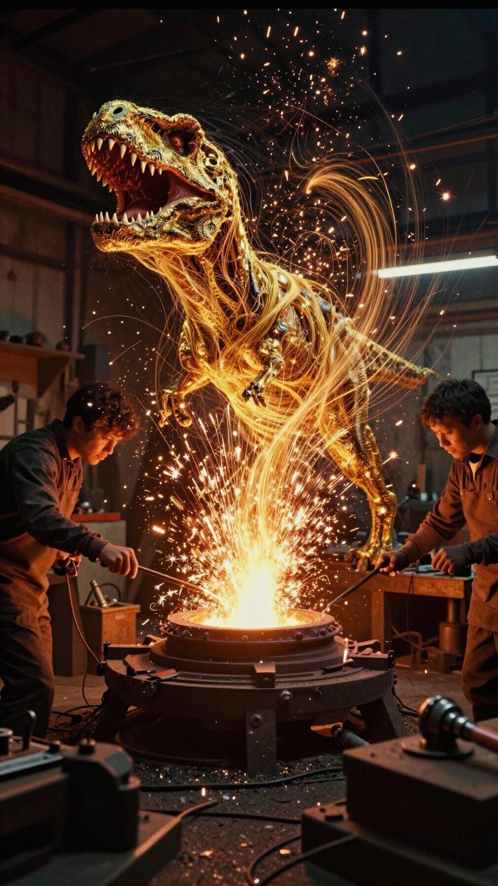 Abstract Forge of Swirling Energy and Golden Ideas