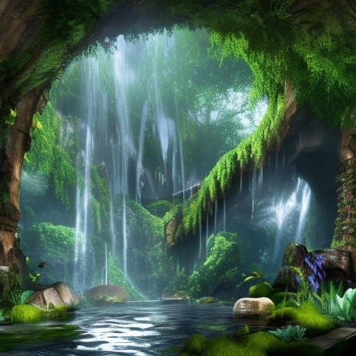 A stunning fully, Amazing magical waterfall garden - AI Generated ...