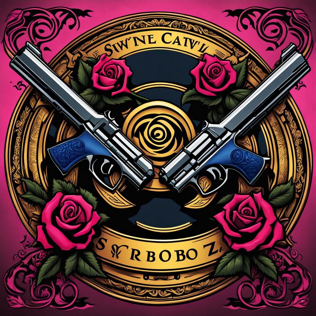 Outlawz Logo: Vibrant Guns and Roses in Detailed Matte Paint...