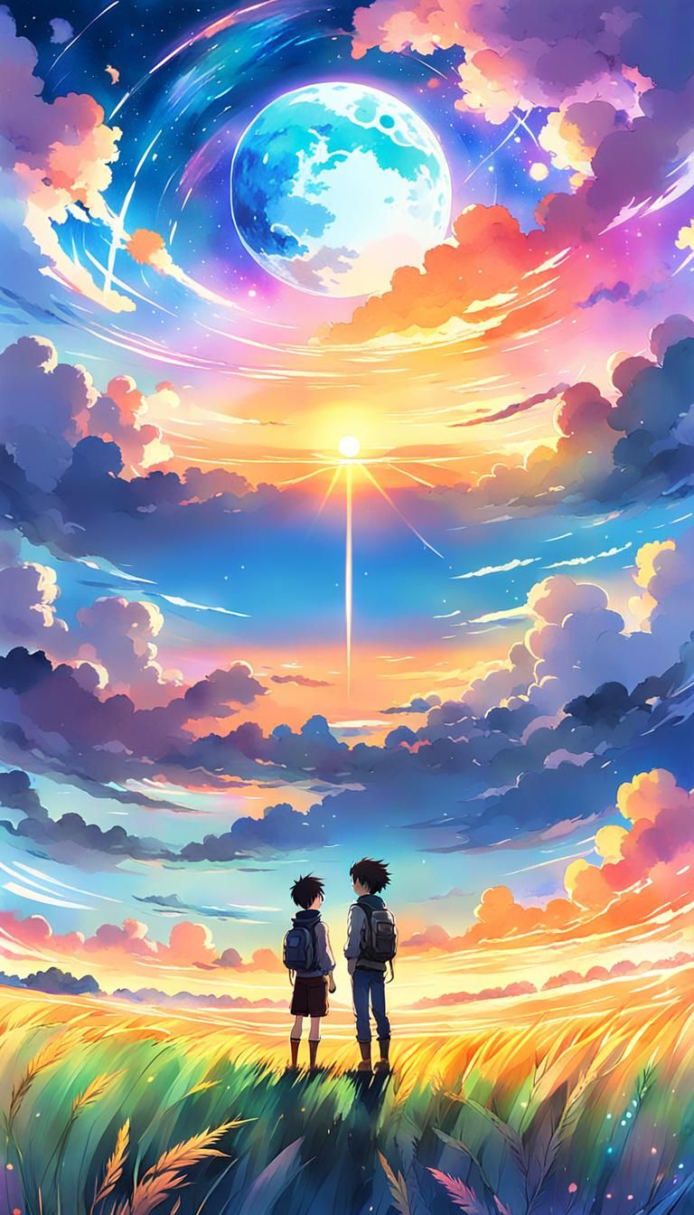 A young boy and a girl standing in a field 