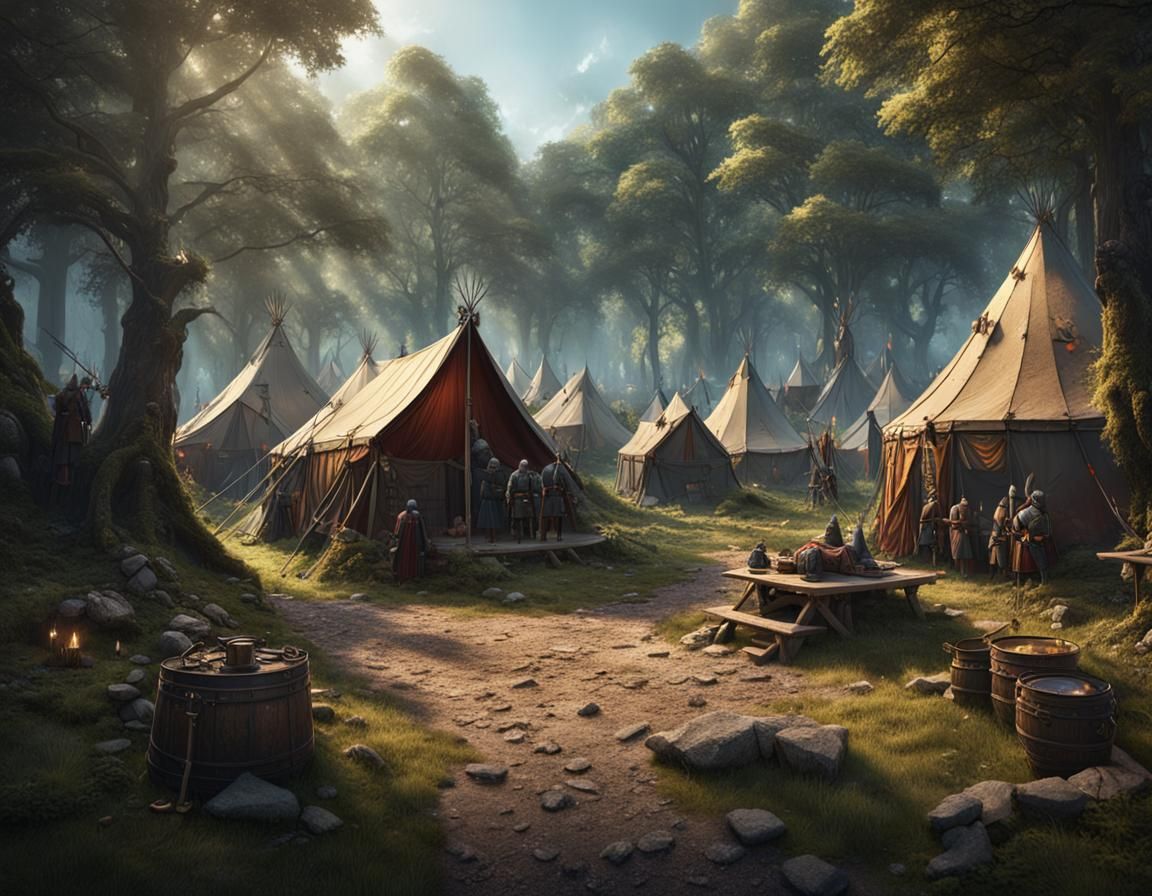 A medieval military encampment in the forest - AI Generated Artwork ...