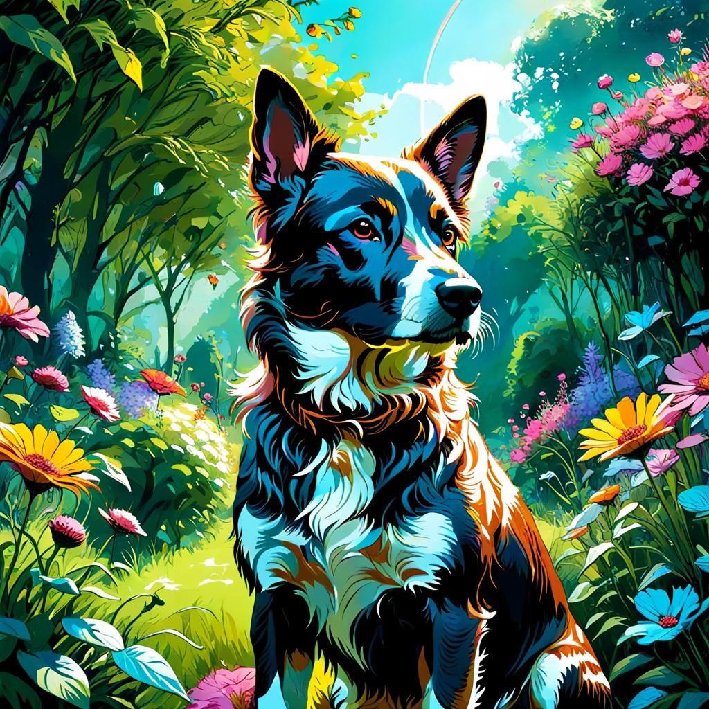 Dog in a sunny garden