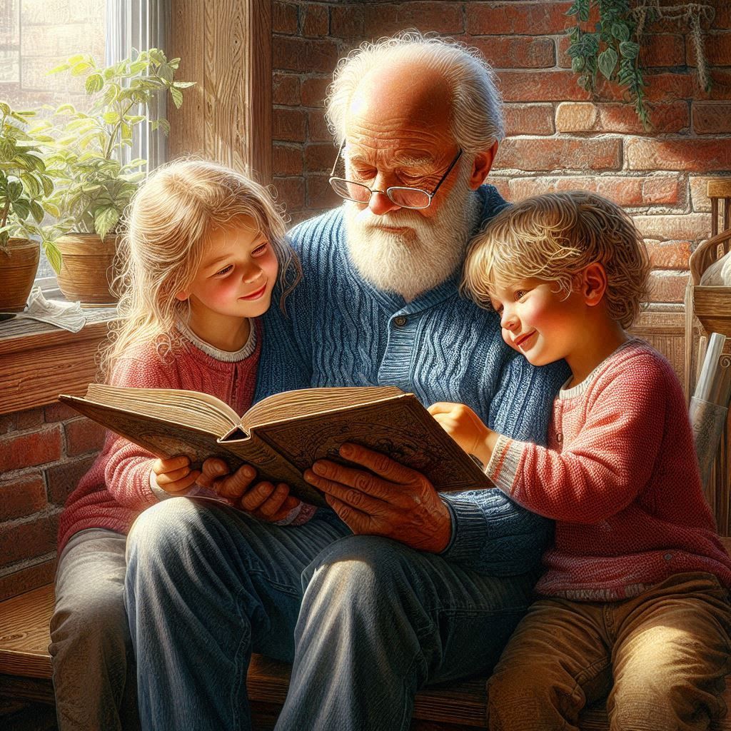 Grandpa Reading to his Grandchildren