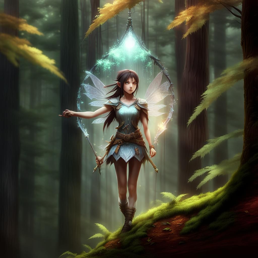 Heroic Warrior in Misty Forest, in Vibrant 3D Anime Style