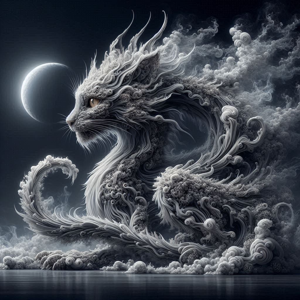 Cat-dragon made of smoke and ash