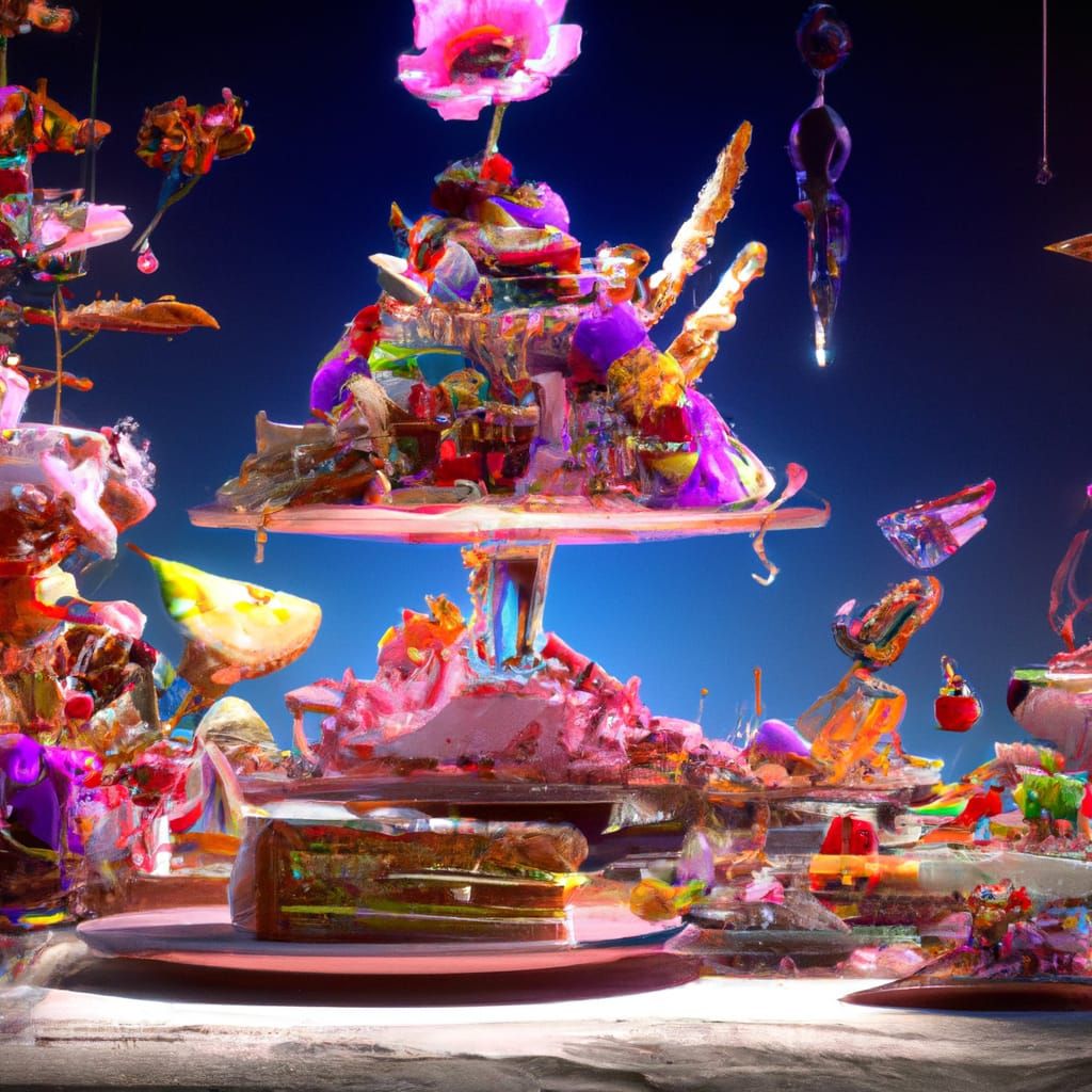 Surreal Dessert Table Blossoms in Triadic Colors