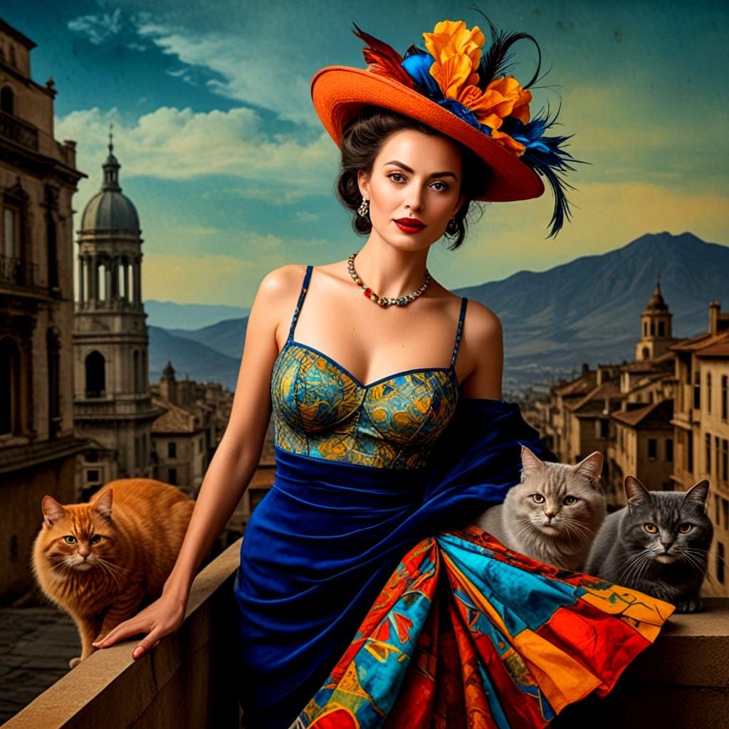 Elegant Lady in a Surreal Watercolor Dreamscape