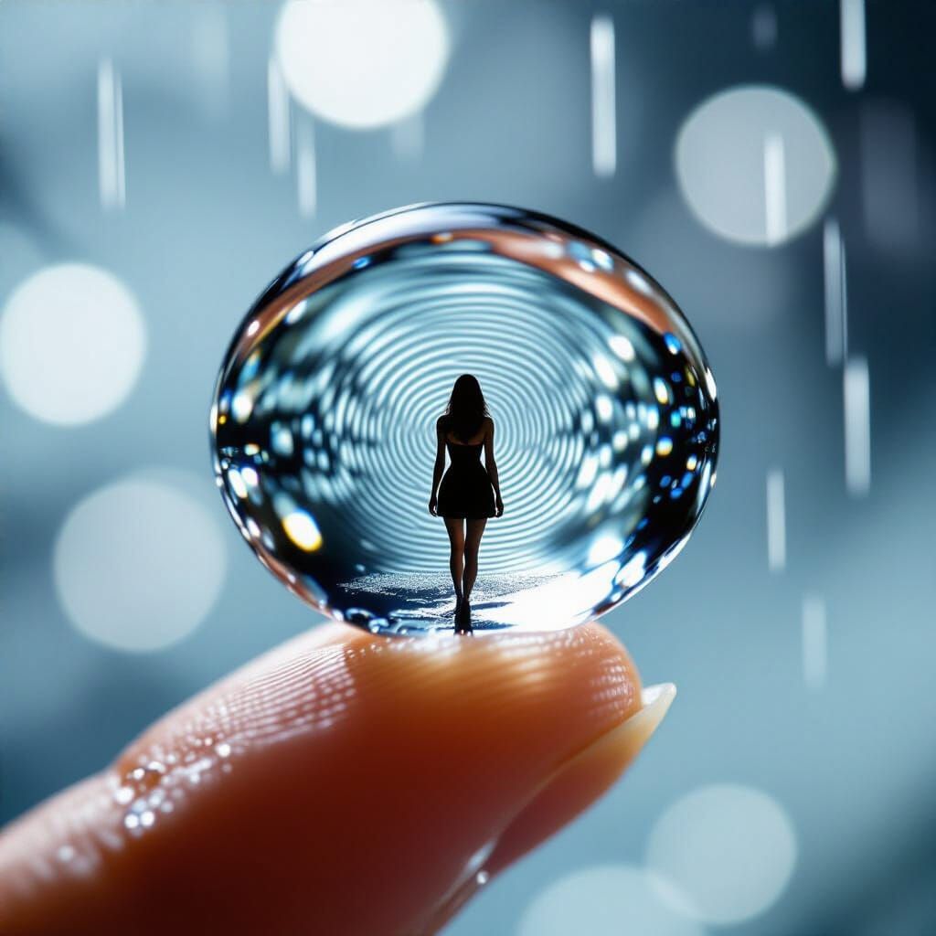 Extreme macro photography: a crystal-clear drop of water on the tip of a human finger, the ridges and ...  by @JuriGrawer 