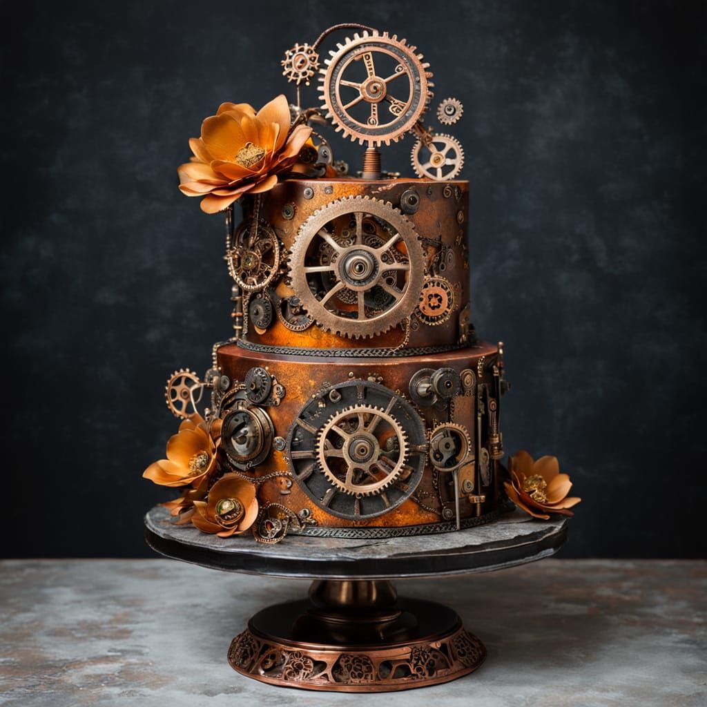 steampunk wedding cake constructed from vintage clockwork mechanisms  by @Mapont